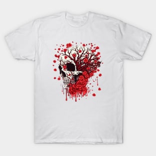 Red Flowers Skull T-Shirt